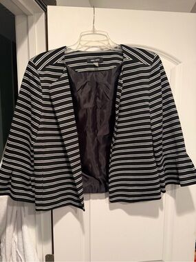 Nine West Black and White Striped Open-Front Blazer